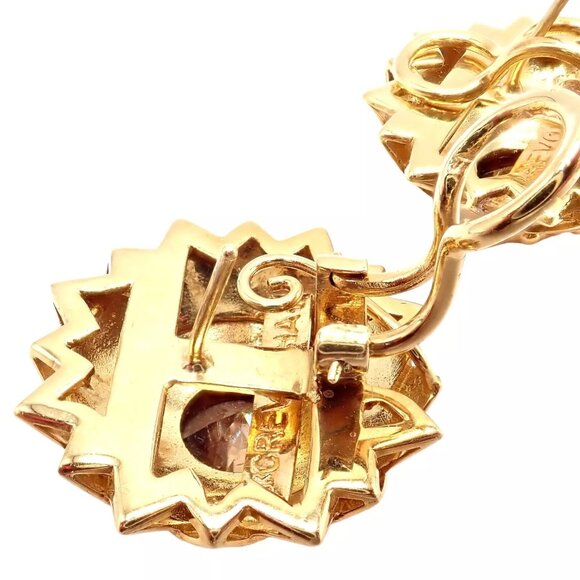 Rare! Vintage Paula Crevoshay 18k Gold Brown Zircon Round Flower Earrings OOAK - Picture 10 of 11